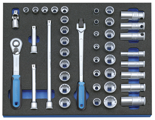 Gedore 2016486 2005 CT2-D 30 Socket wrench assortment 3/8" in check tool module, 43 pieces