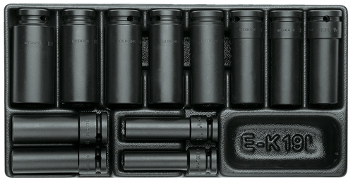 Gedore 1640836 1500 ES K 19 L Set of  Impact sockets 1/2" in 1/3 ES module