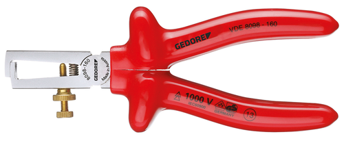 Gedore 6708980 VDE 8098-160 VDE Stripping pliers with dip insulation 160 mm