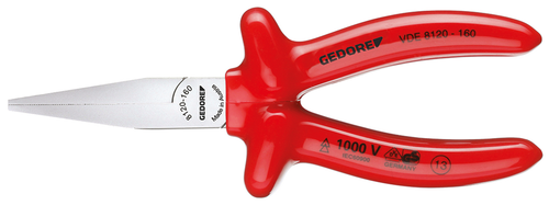 Gedore 6715330 VDE 8120-160 VDE Flat nose pliers with dip insulation 160 mm