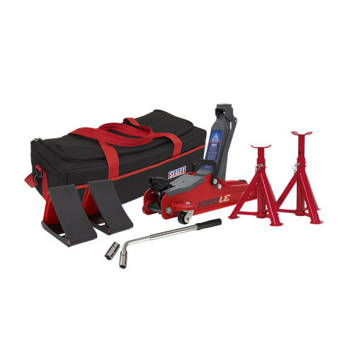 Sealey 1020LEBAGCOMBO Low Entry Short Chassis Trolley Jack & Accessories Bag Combo, 2 Tonne - Red