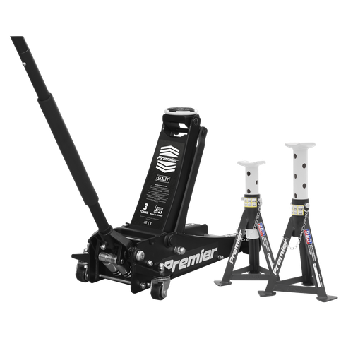 Premier 3040ABCOMBO Trolley Jack 3 Tonne & Axle Stands (Pair) 3 Tonne per Stand Combo