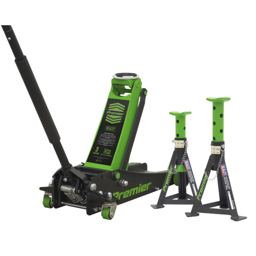Premier 3040AGCOMBO1 Trolley Jack 3 Tonne & Axle Stands (Pair) 3 Tonne per Stand Combo