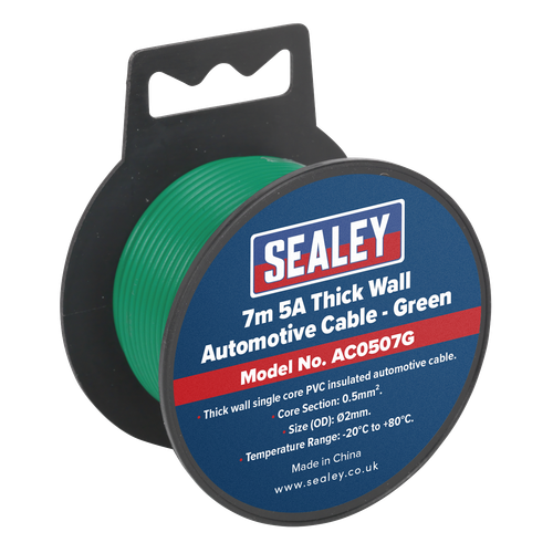 Sealey AC0507G 5A Thick Wall Automotive Cable 7m - Green