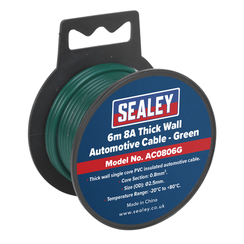 Sealey AC0806G 8A Thick Wall Automotive Cable 6m - Green