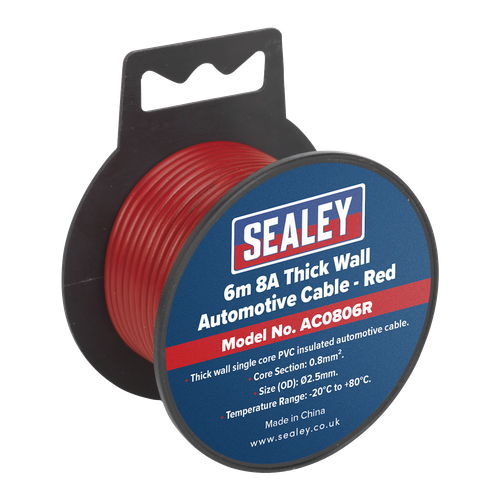 Sealey AC0806R 8A Thick Wall Automotive Cable 6m - Red