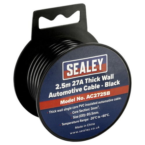Sealey AC2725B 27A Thick Wall Automotive Cable 2.5m - Black