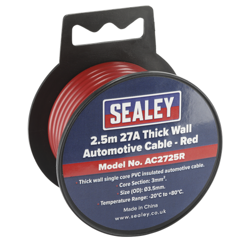 Sealey AC2725R 27A Thick Wall Automotive Cable 2.5m - Red