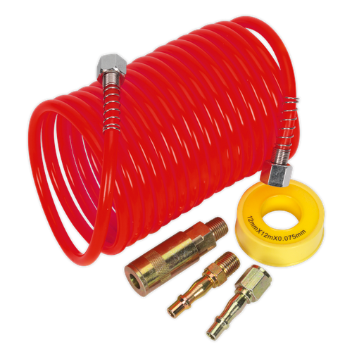 Sealey AHK03 PE Coiled Air Hose Kit with Connectors 5m x 5mm