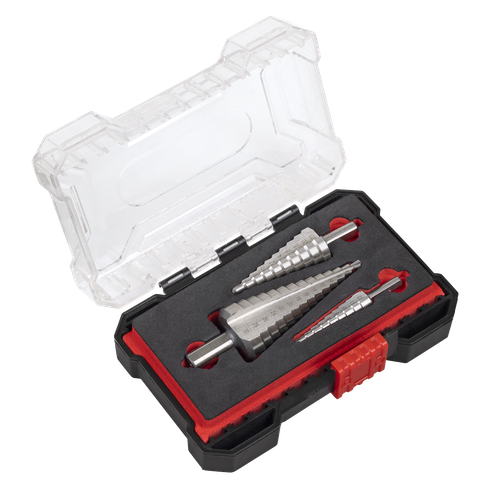 Sealey AK4746 Straight Flute HSS 4341 Step Drill Bit Set 3pc
