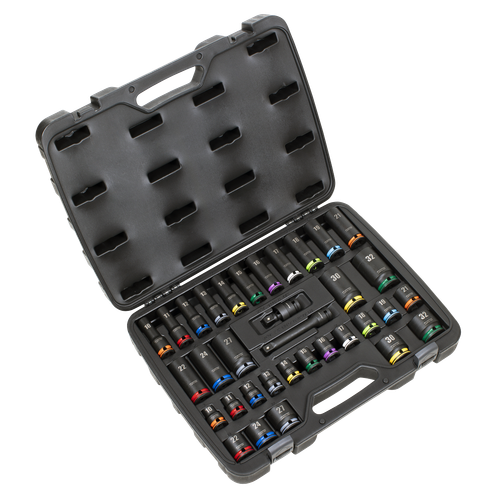 Premier AK5636M Lock-On™ Standard & Deep Impact Socket Set 34pc 1/2"Sq Drive 6pt Metric