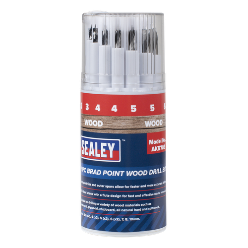 Sealey AK5703 Brad Point Wood Drill Bit Set 11pc