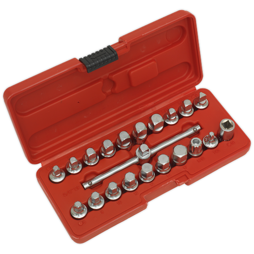 Sealey AK6586 Oil Drain Plug Key Set 3/8"Sq Drive 21pc