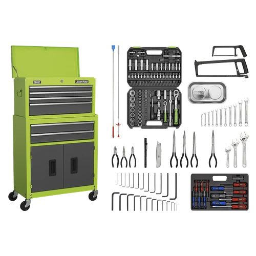 American Pro AP2200COMBOHV Topchest & Rollcab Combination 6 Drawer with 170pc Tool Kit - Green/Grey