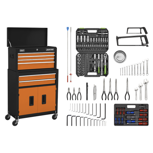 American Pro AP22OCOMBO Topchest & Rollcab Combination 6 Drawer with 170pc Tool Kit - Orange/Black
