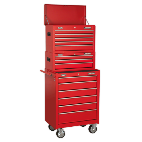 American Pro AP22STACK Topchest, Mid-Box Tool Chest & Rollcab Stack 14 Drawer - Red