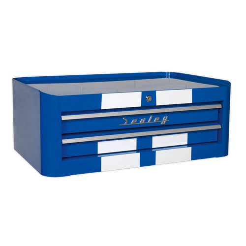 Premier AP28102BWS Retro Style Mid-Box Tool Chest 2 Drawer - Blue with White Stripes