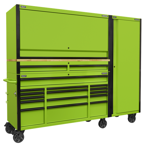 Superline Pro AP6115BECOMBO2 Black Edition Mobile Trolley with Wooden Worktop, Hutch, 2 Drawer Riser & Side Locker 15 Drawer 1549mm