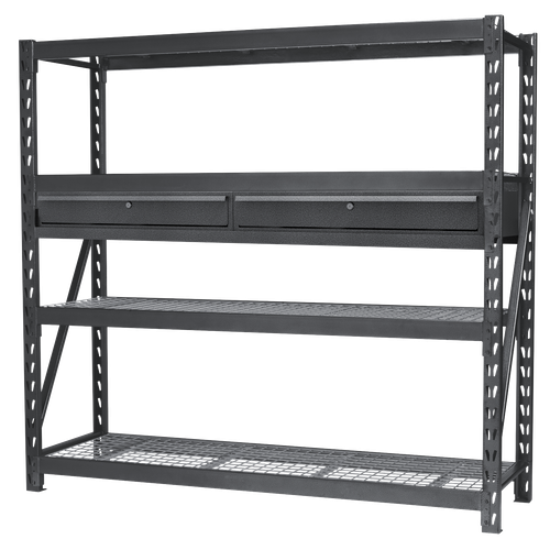 Sealey AP6572COMBO1 Heavy-Duty Racking Unit with 4 Mesh Shelves & Double Drawer 640kg Capacity Per Level