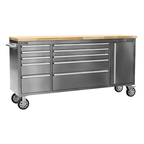 Premier AP7210SS Mobile Stainless Steel Tool Cabinet & Cupboard 10 Drawer