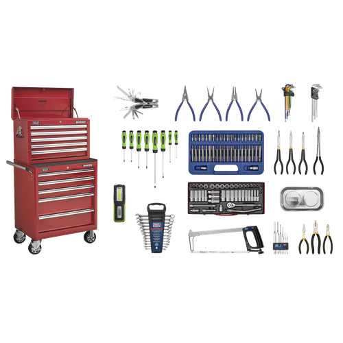 Superline Pro APCOMBOBBTK55 Topchest & Rollcab Combination 10 Drawer with 148pc Tool Kit - Red