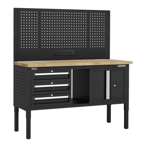 Superline Pro APMWB60COMBO2W Modular Workbench with 3 Drawers & Cupboard Wooden Worktop 1525mm