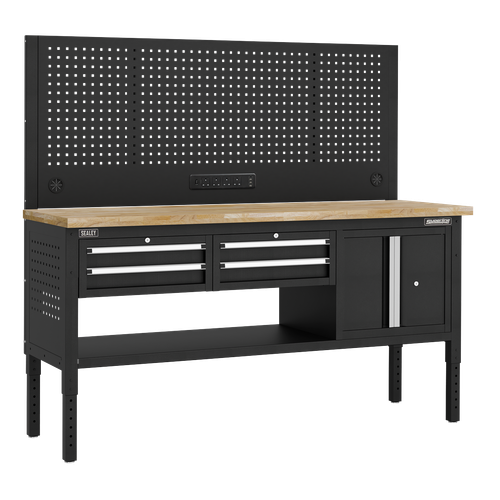 Superline Pro APMWB72COMBO1W Modular Workbench with 4 Drawers & Cupboard Wooden Worktop 1830mm