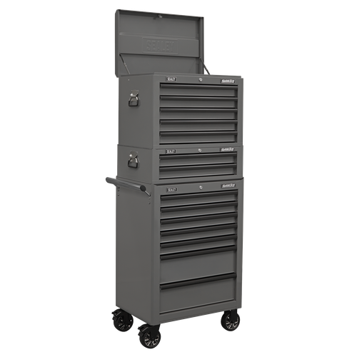 Superline Pro APSTACKTGR Topchest, Mid-Box Tool Chest & Rollcab Combination 14 Drawer - Grey