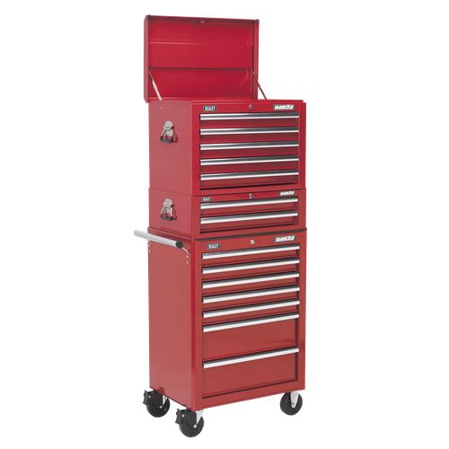 Superline Pro APSTACKTR Topchest, Mid-Box Tool Chest & Rollcab Combination 14 Drawer - Red