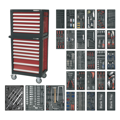 Premier APTTC02 Topchest & Rollcab Combination 14 Drawer with 1233pc Tool Kit