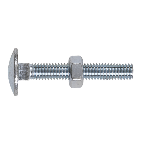 Sealey CBN640 Zinc Plated Coach Bolt & Nut M6 x 40mm, DIN 603 - Pack of 100