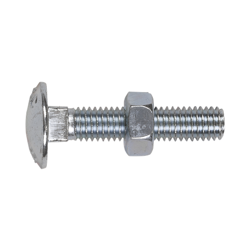 Sealey CBN840 Zinc Plated Coach Bolt & Nut M8 x 40mm, DIN 603 - Pack of 50