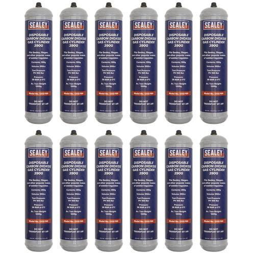 Sealey CO2/100/12 Disposable Carbon Dioxide Gas Cylinder 390g - Box of 12