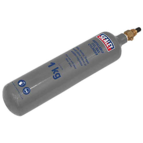 Sealey CO2/1KG Refillable Carbon Dioxide Gas Cylinder 1kg