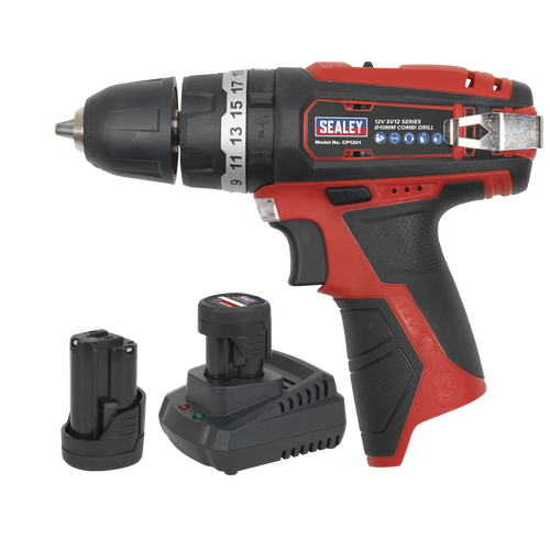 Sealey CP1201KIT SV12 Series 10mm Cordless Combi Drill Kit 12V 2Ah - 2 Batteries