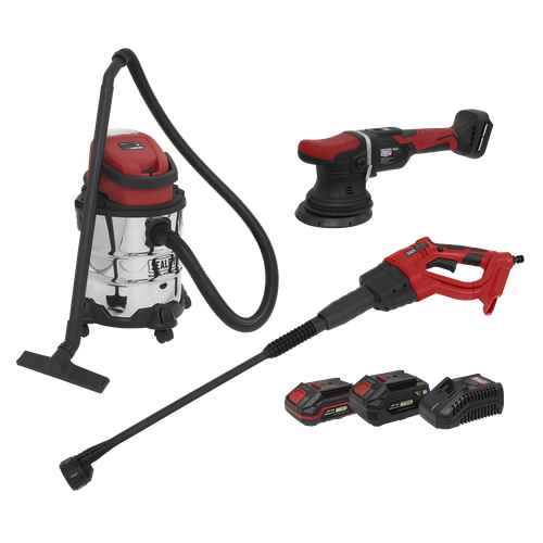 Sealey CP20VCOMBO10 3 x SV20 Series Cordless Power Tool Car Valeting Kit 20V - 2 Batteries