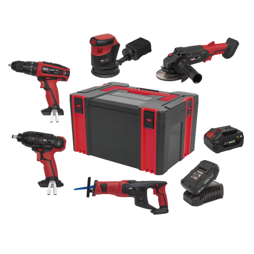 Sealey CP20VCOMBO2 5 x SV20 Series Cordless Power Tool Kit 20V - 2 Batteries