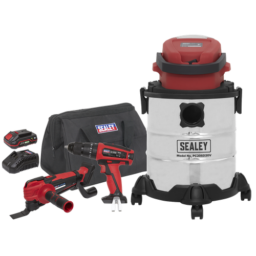 Sealey CP20VCOMBO5 3 x SV20 Series Cordless Power Tool Vac Kit 20V - 2 Batteries