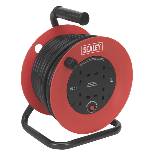 Sealey CR22525 25m Heavy-Duty Cable Reel with Thermal Trip 4 x 230V