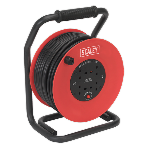 Sealey CR25025 50m Heavy-Duty Cable Reel with Thermal Trip 4 x 230V