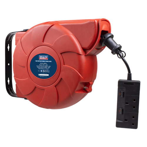 Sealey CRM15 Cable Reel System Retractable 15m 2 x 230V Socket
