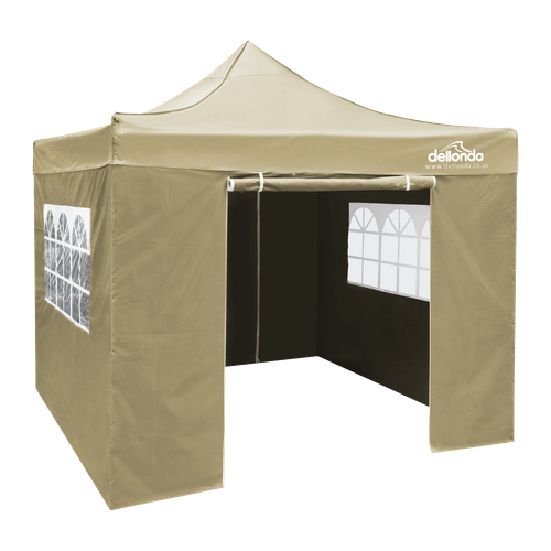 Dellonda DG164 Premium 3x3m Pop-Up Gazebo & Side Walls, PVC Coated, Water-Resistant Fabric with Carry Bag, Rope, Stakes & Weight Bags - Beige