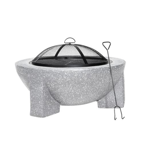 Dellonda DG190 Round MgO Fire Pit with BBQ Grill & Safety Mesh Screen 75cm - Light Grey