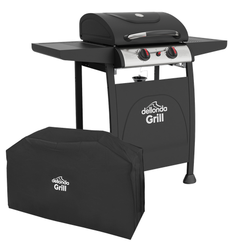 Dellonda DG227 2 Burner Gas BBQ Grill with Piezo Ignition, Thermometer & Cover