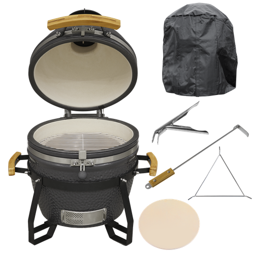 Dellonda DG235 Deluxe 16"(40cm) Ceramic Kamado Style BBQ, Cover, Grid Gripper, Heat Deflector & Heat Deflector Support