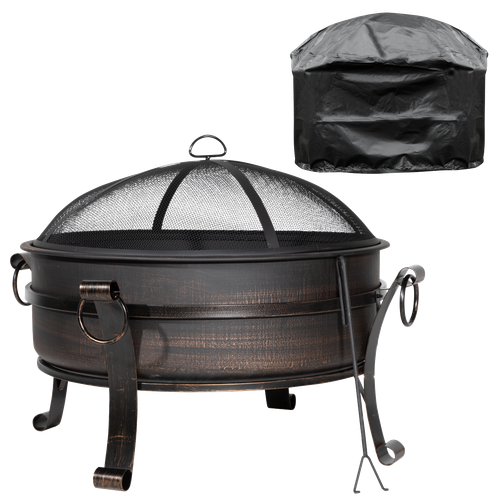 Dellonda DG237 Deluxe 2-in-1 Outdoor Fire Pit/Coffee Table with Drawstring Cover 93cm Antique Bronze Effect