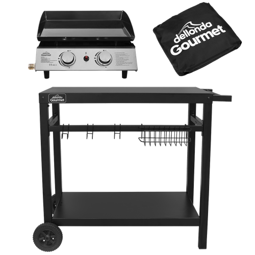Dellonda DG249 2 Burner Portable Gas Plancha, Cover & Trolley