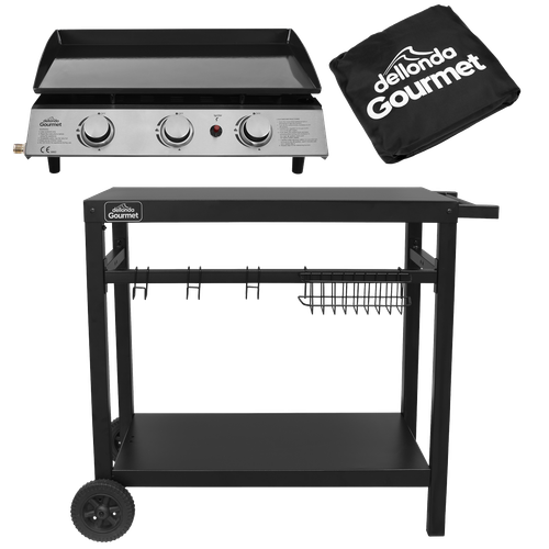Dellonda DG250 3 Burner Portable Gas Plancha, Cover & Trolley