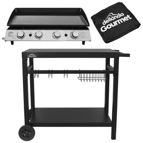 Dellonda DG251 4 Burner Portable Gas Plancha, Cover & Trolley