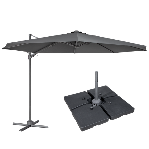 Dellonda DG272 Cantilever Parasol with 360° Rotation, Tilt, Cover & Base 3m - Grey